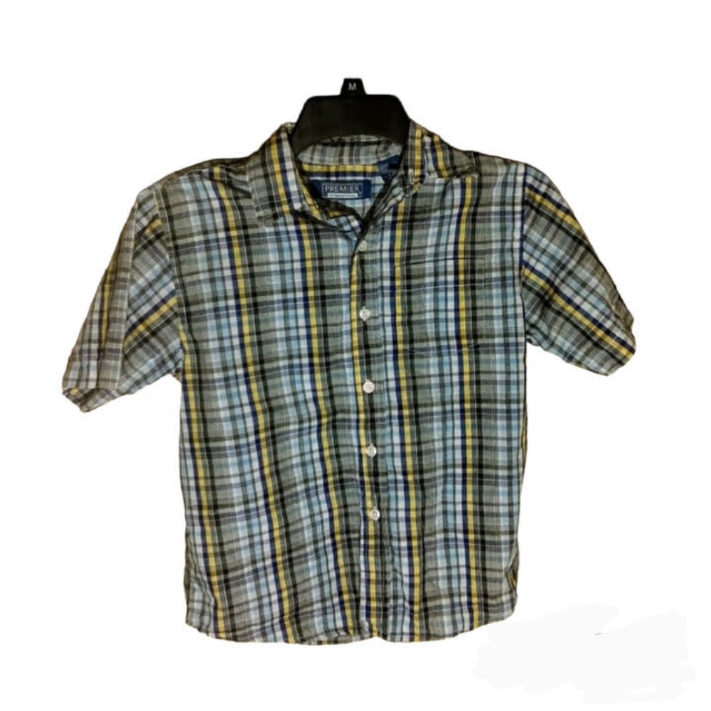 Boys Plaid Dress Shirt Button Up Small Front Pocket